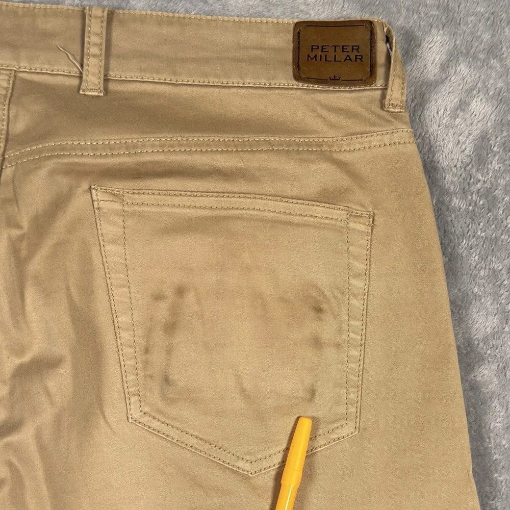 Peter Millar Sateen Stretch‎ 5 Pocket Pants Mens 33x32 Cotton Blend Golf Tan